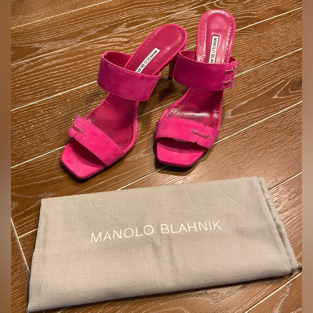 Manolo Blahnik Nebre Heel Mules - Hot Pink